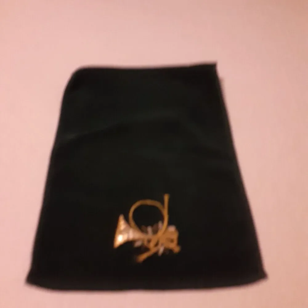Vintage Christmas 3pc Towel Set Ribbons & Horns Hunter Green & Gold